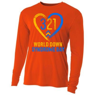 321 World Down Syndrome Day Blue And Yellow Painted Heart Cooling Performance Long Sleeve Crew