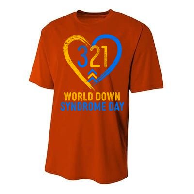 321 World Down Syndrome Day Blue And Yellow Painted Heart Performance Sprint T-Shirt