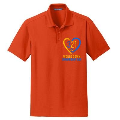 321 World Down Syndrome Day Blue And Yellow Painted Heart Dry Zone Grid Polo