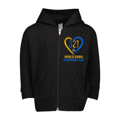 321 World Down Syndrome Day Blue And Yellow Painted Heart Toddler Zip Fleece Hoodie