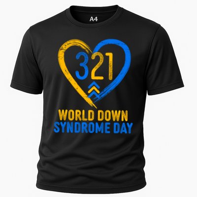 321 World Down Syndrome Day Blue And Yellow Painted Heart Performance Shirt