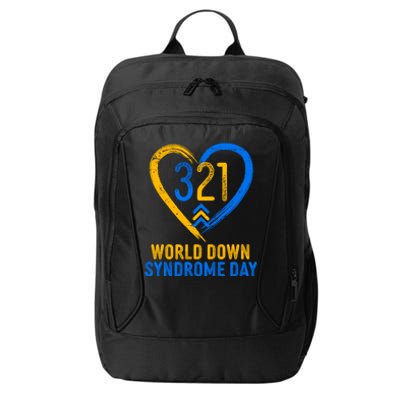 321 World Down Syndrome Day Blue And Yellow Painted Heart City Backpack