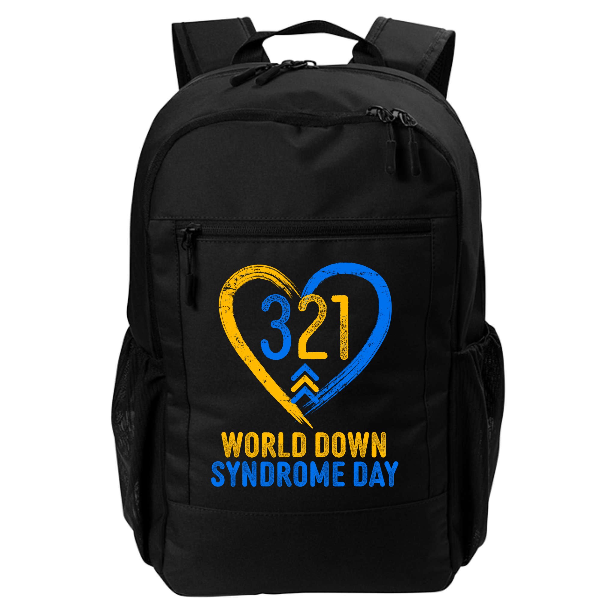 321 World Down Syndrome Day Blue And Yellow Painted Heart Backpack