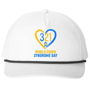 321 World Down Syndrome Day Blue And Yellow Painted Heart Snapback Five-Panel Rope Hat