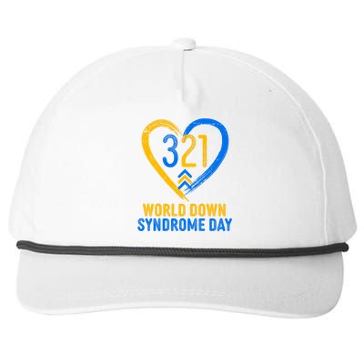 321 World Down Syndrome Day Blue And Yellow Painted Heart Snapback Five-Panel Rope Hat