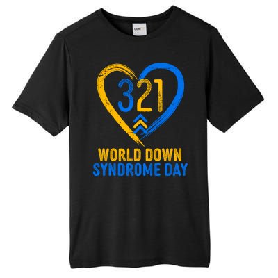 321 World Down Syndrome Day Blue And Yellow Painted Heart Tall Fusion ChromaSoft Performance T-Shirt