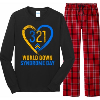 321 World Down Syndrome Day Blue And Yellow Painted Heart Long Sleeve Pajama Set