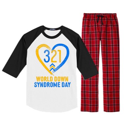 321 World Down Syndrome Day Blue And Yellow Painted Heart Raglan Sleeve Pajama Set