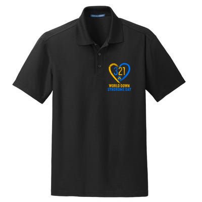 321 World Down Syndrome Day Blue And Yellow Painted Heart Dry Zone Grid Polo