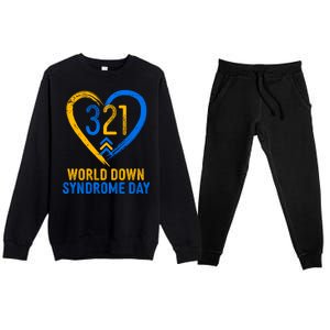 321 World Down Syndrome Day Blue And Yellow Painted Heart Premium Crewneck Sweatsuit Set