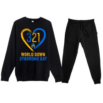 321 World Down Syndrome Day Blue And Yellow Painted Heart Premium Crewneck Sweatsuit Set