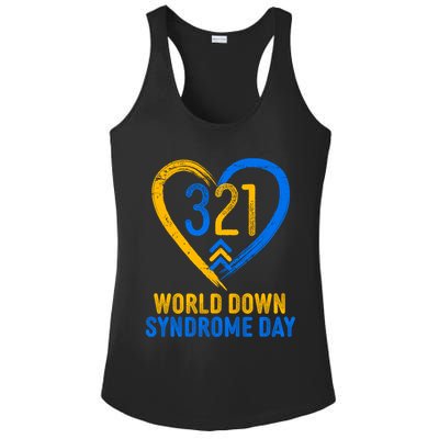 321 World Down Syndrome Day Blue And Yellow Painted Heart Ladies PosiCharge Competitor Racerback Tank