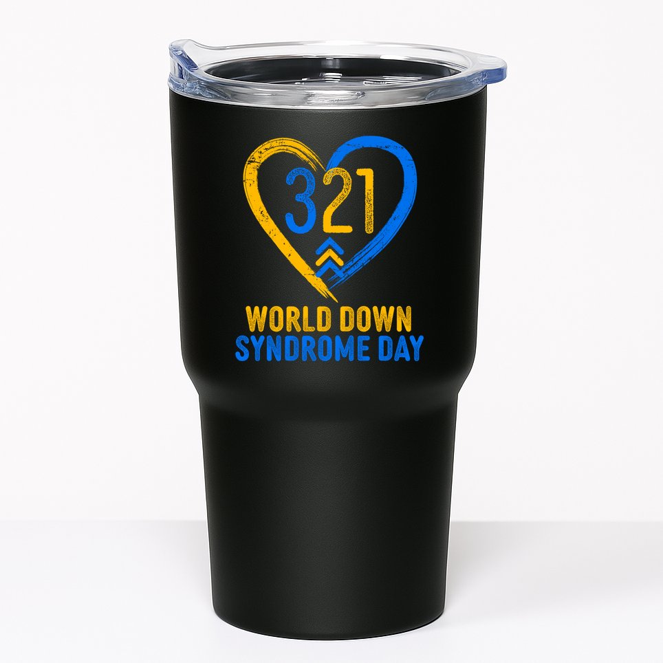 321 World Down Syndrome Day Blue And Yellow Painted Heart Tumbler