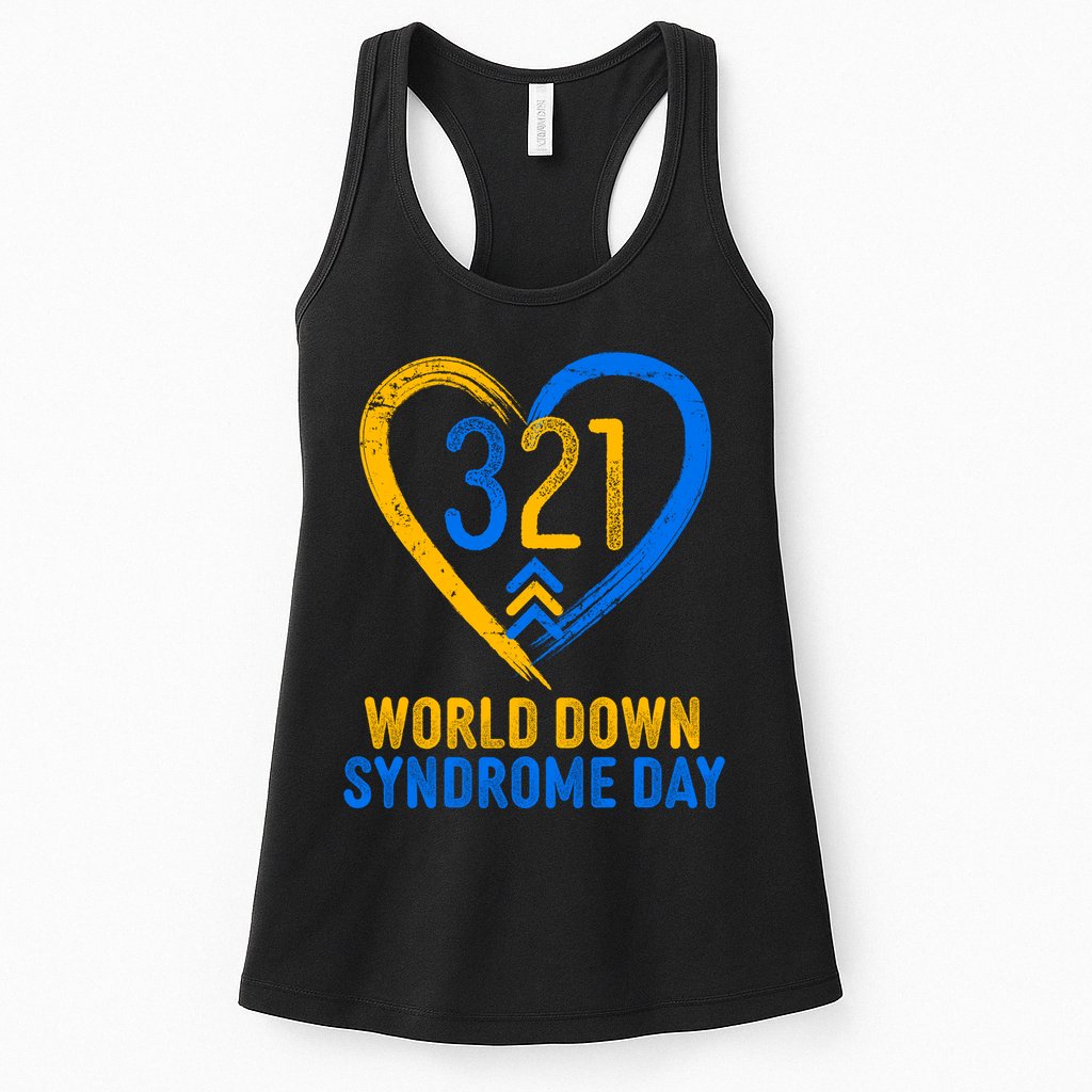 321 World Down Syndrome Day Blue And Yellow Painted Heart Womens Tank Top