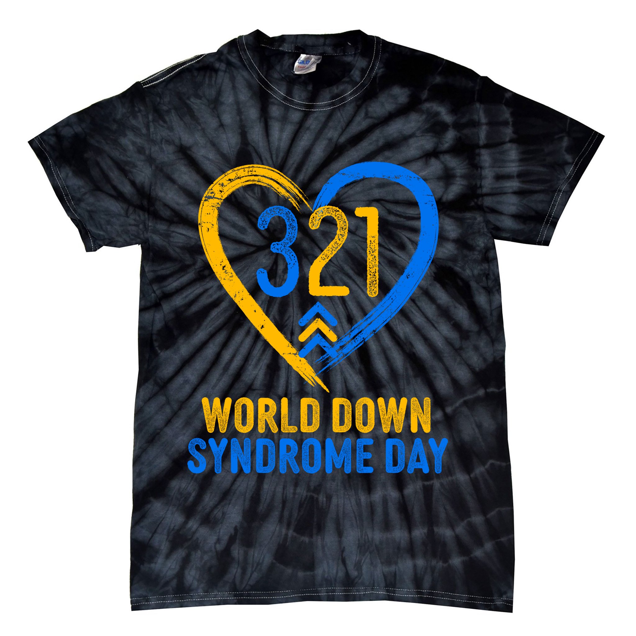 321 World Down Syndrome Day Blue And Yellow Painted Heart Tie-Dye T-Shirt