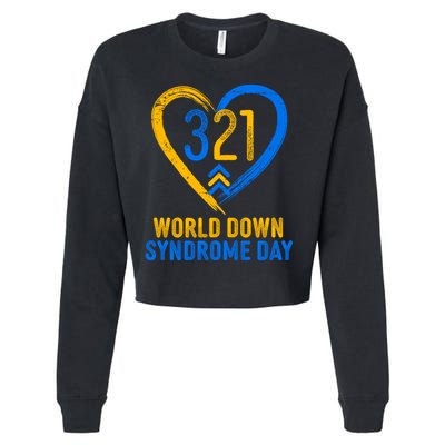 321 World Down Syndrome Day Blue And Yellow Painted Heart Cropped Pullover Crew