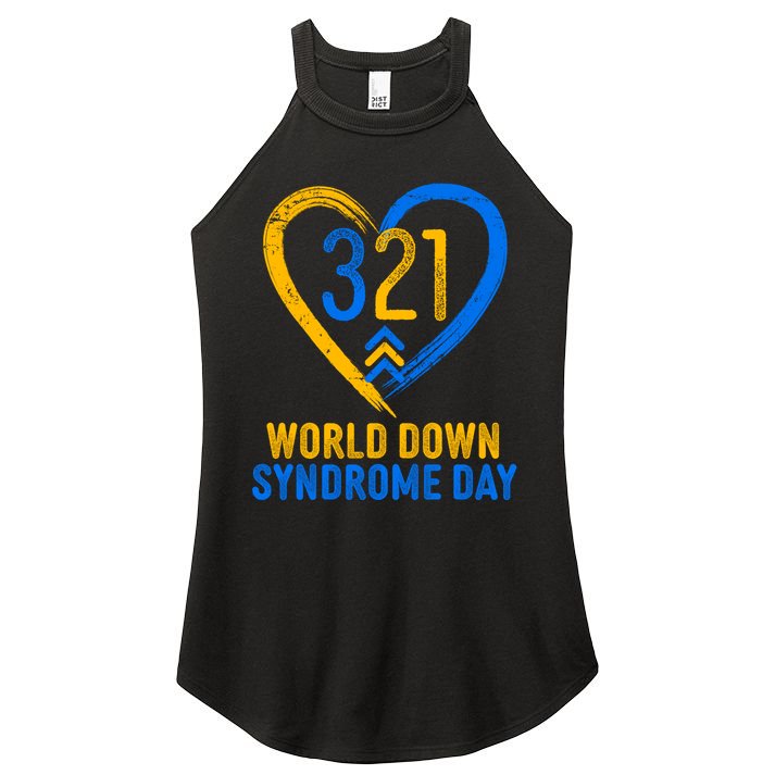 321 World Down Syndrome Day Blue And Yellow Painted Heart Women's Perfect Tri Rocker Tank