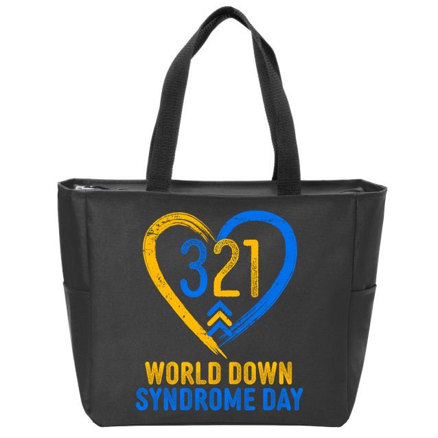 321 World Down Syndrome Day Blue And Yellow Painted Heart Zip Tote Bag