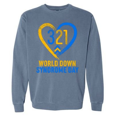 321 World Down Syndrome Day Blue And Yellow Painted Heart Garment-Dyed Sweatshirt