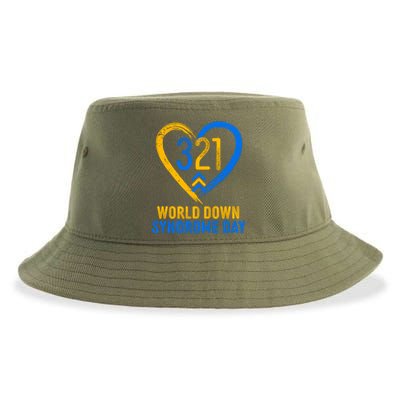 321 World Down Syndrome Day Blue And Yellow Painted Heart Sustainable Bucket Hat