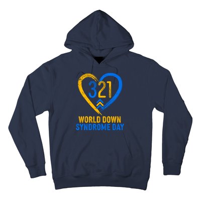 321 World Down Syndrome Day Blue And Yellow Painted Heart Hoodie