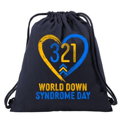 321 World Down Syndrome Day Blue And Yellow Painted Heart Drawstring Bag