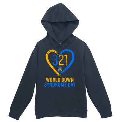 321 World Down Syndrome Day Blue And Yellow Painted Heart Urban Pullover Hoodie