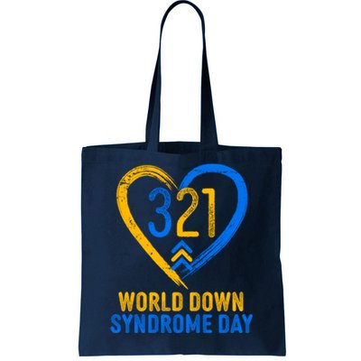 321 World Down Syndrome Day Blue And Yellow Painted Heart Tote Bag