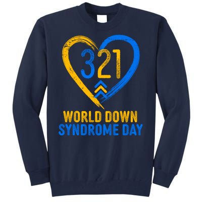 321 World Down Syndrome Day Blue And Yellow Painted Heart Tall Sweatshirt