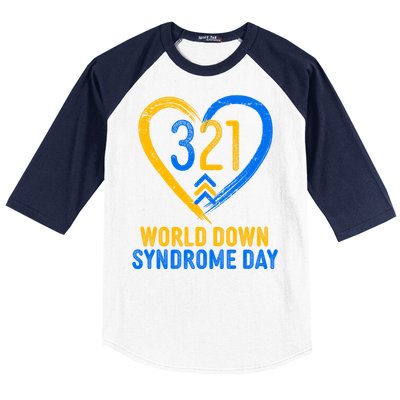 321 World Down Syndrome Day Blue And Yellow Painted Heart Baseball Sleeve Shirt