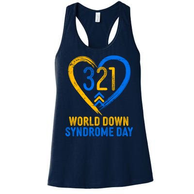 321 World Down Syndrome Day Blue And Yellow Painted Heart Women's Racerback Tank