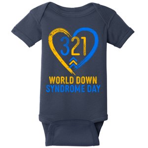 321 World Down Syndrome Day Blue And Yellow Painted Heart Baby Bodysuit