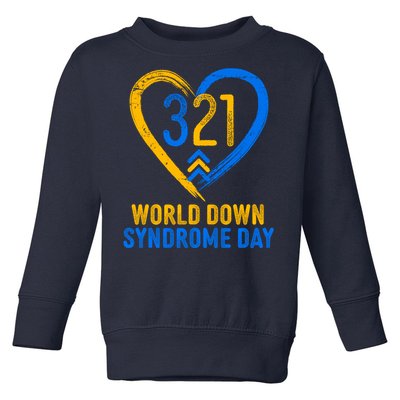 321 World Down Syndrome Day Blue And Yellow Painted Heart Toddler Sweatshirt