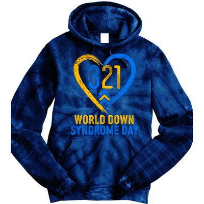 321 World Down Syndrome Day Blue And Yellow Painted Heart Tie Dye Hoodie