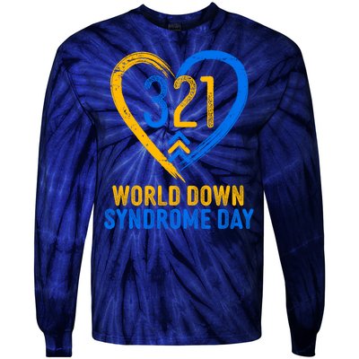 321 World Down Syndrome Day Blue And Yellow Painted Heart Tie-Dye Long Sleeve Shirt