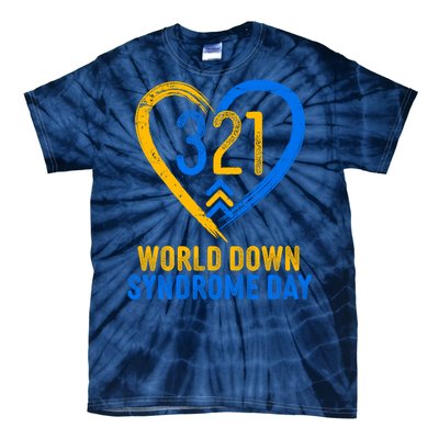 321 World Down Syndrome Day Blue And Yellow Painted Heart Tie-Dye T-Shirt