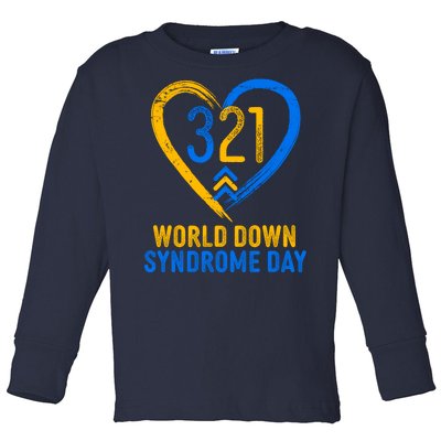 321 World Down Syndrome Day Blue And Yellow Painted Heart Toddler Long Sleeve Shirt