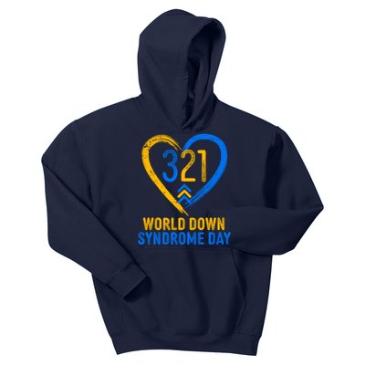 321 World Down Syndrome Day Blue And Yellow Painted Heart Kids Hoodie