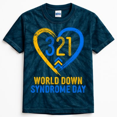 321 World Down Syndrome Day Blue And Yellow Painted Heart Kids Tie-Dye T-Shirt