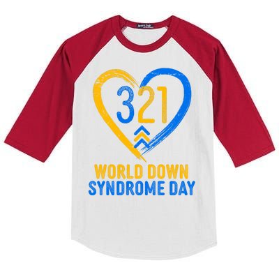 321 World Down Syndrome Day Blue And Yellow Painted Heart Kids Colorblock Raglan Jersey