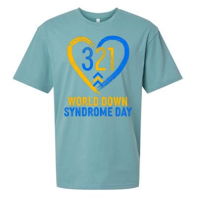 321 World Down Syndrome Day Blue And Yellow Painted Heart Sueded Cloud Jersey T-Shirt