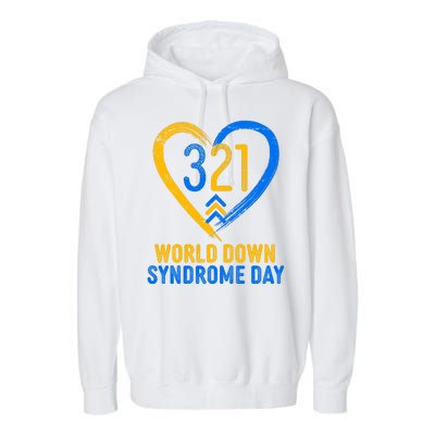 321 World Down Syndrome Day Blue And Yellow Painted Heart Garment-Dyed Fleece Hoodie