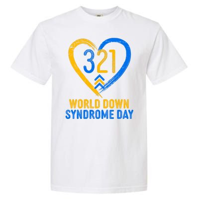 321 World Down Syndrome Day Blue And Yellow Painted Heart Garment-Dyed Heavyweight T-Shirt