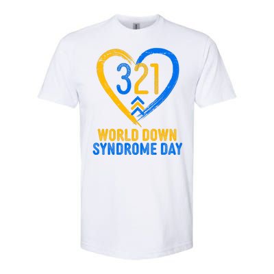 321 World Down Syndrome Day Blue And Yellow Painted Heart Softstyle CVC T-Shirt