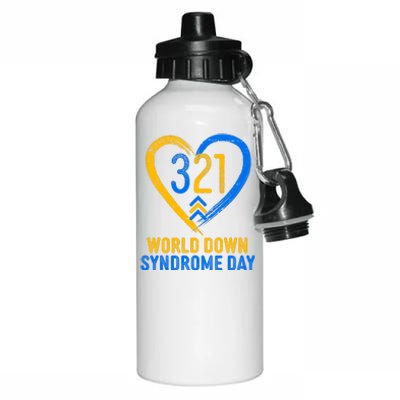 321 World Down Syndrome Day Blue And Yellow Painted Heart Aluminum Water Bottle 