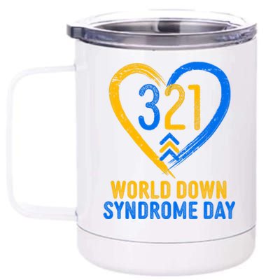 321 World Down Syndrome Day Blue And Yellow Painted Heart 12 oz Stainless Steel Tumbler Cup