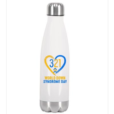 321 World Down Syndrome Day Blue And Yellow Painted Heart Stainless Steel Insulated Water Bottle