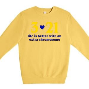 3 21 Life Is Better With An Extra Chromosome Down Syndrome Premium Crewneck Sweatshirt