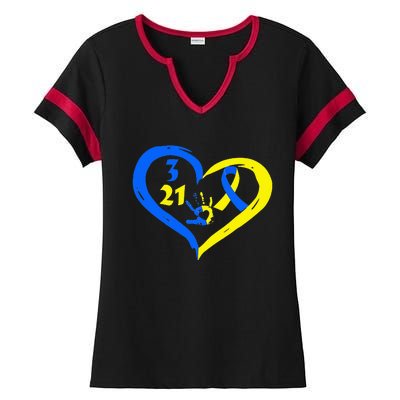 3 21 World Down Syndrome Awareness Day Heart March 21st Ladies Halftime Notch Neck Tee