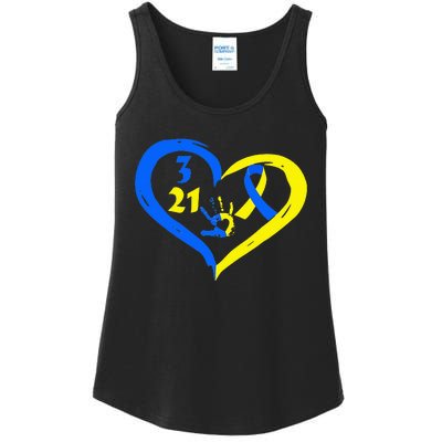 3 21 World Down Syndrome Awareness Day Heart March 21st Ladies Essential Tank